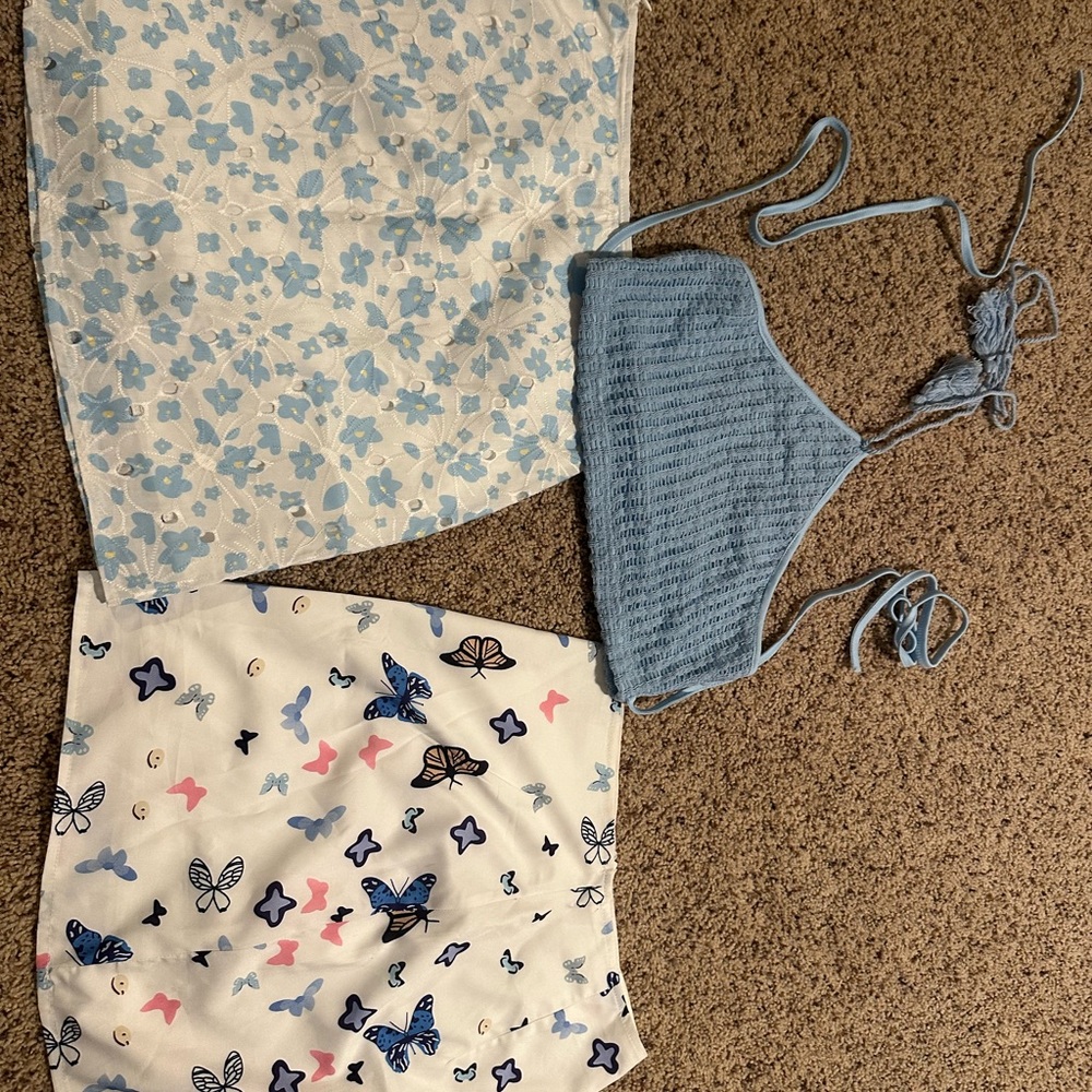Shein Blue Crochet Top and Floral Skirts Set